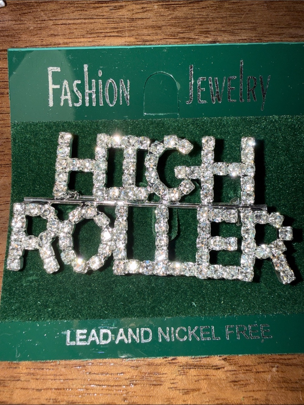 Fashion Jewelry Silver Crystal "High Roller" Pin Brooch